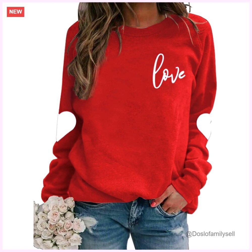 Long Sleeve Pullover Sweatshirt Casual Graphic Heart Print Valentine's Day Gift